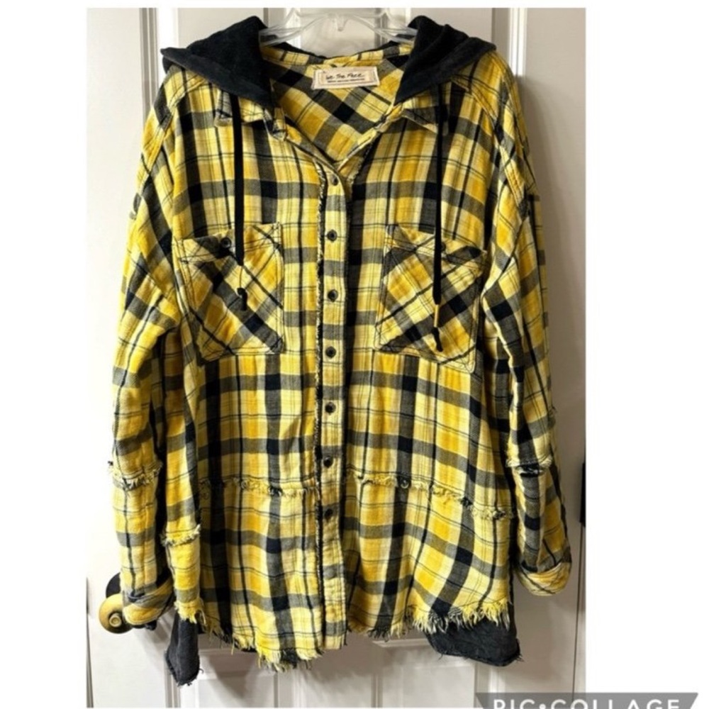 Free People We The Free CALICO BASIN Hooded Shirt Jacket M fits like XL